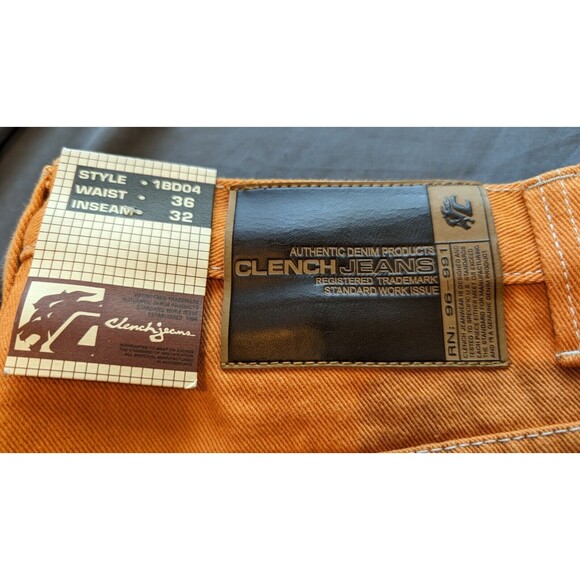 VTG CLENCH JEANS Orange Denim 36x32/31 Baggy Carpenter Wide Skater JNCO Style - Picture 6 of 13